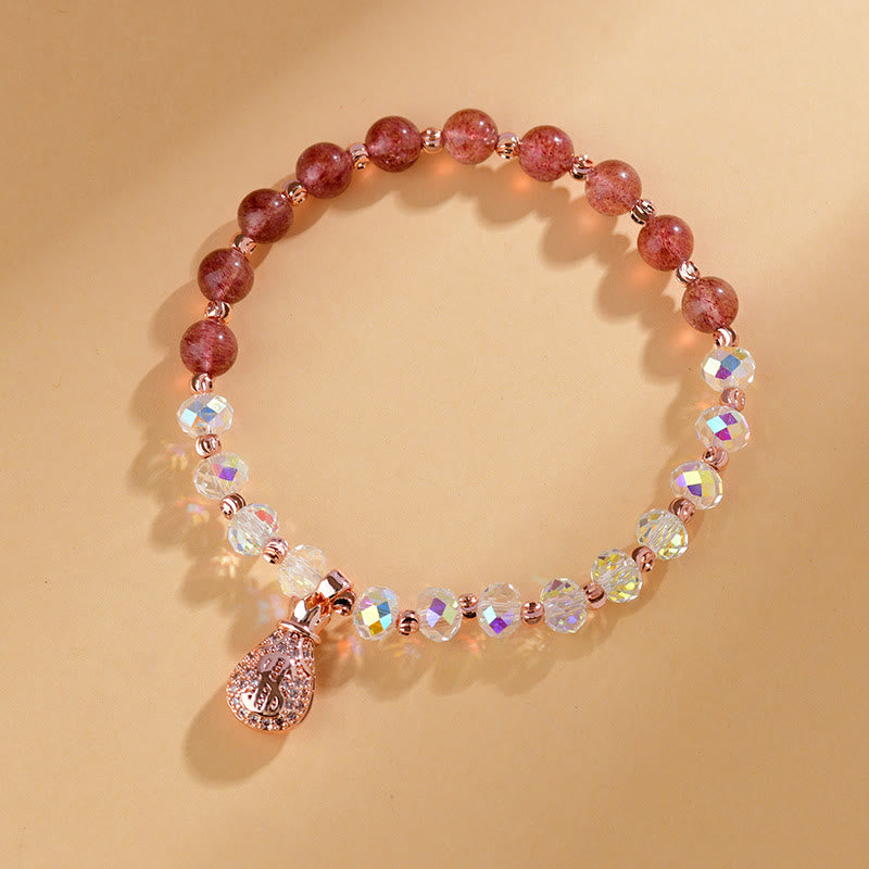 Strawberry Quartz & White Crystal Bracelet