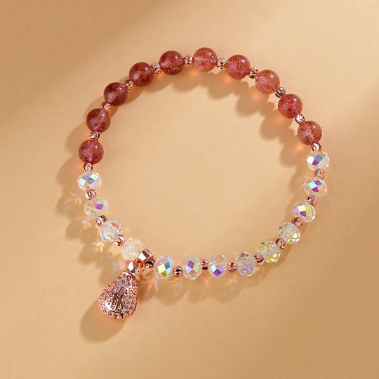 Strawberry Quartz & White Crystal Bracelet