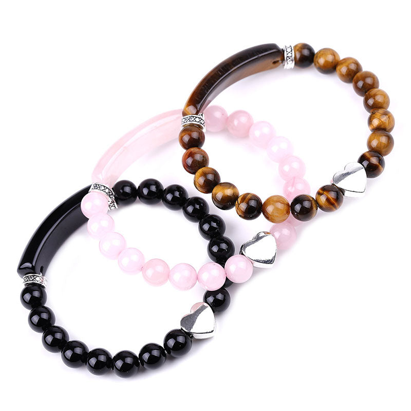 Unisex Heart Natural Crystal Beads Bracelet