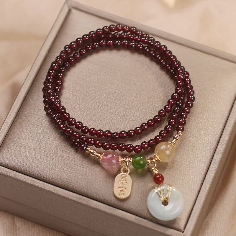 Triple Wrap Natural Garnet, Strawberry Bracelet