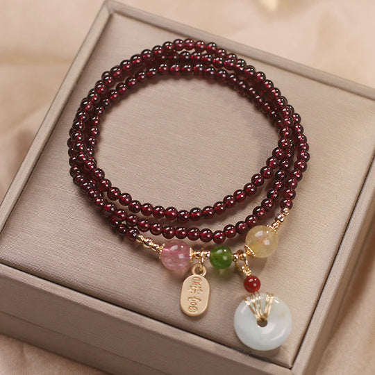Triple Wrap Natural Garnet, Strawberry Bracelet
