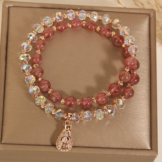 Strawberry Quartz & White Crystal Bracelet