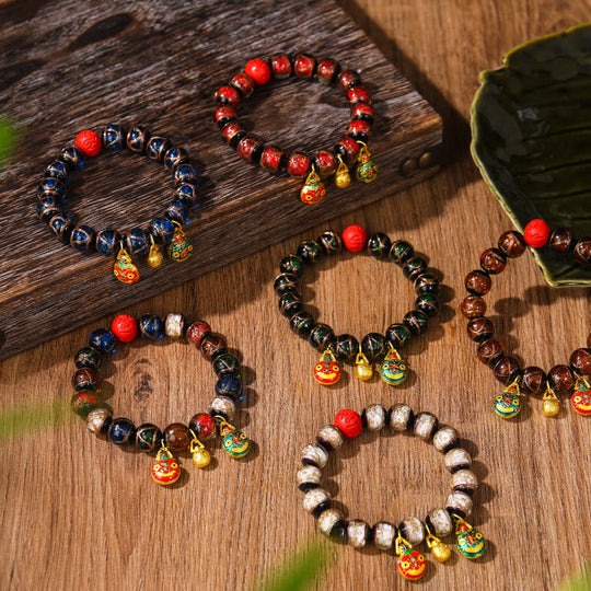 Colorful Cinnabar Bead Gold Swallowing Bracelet