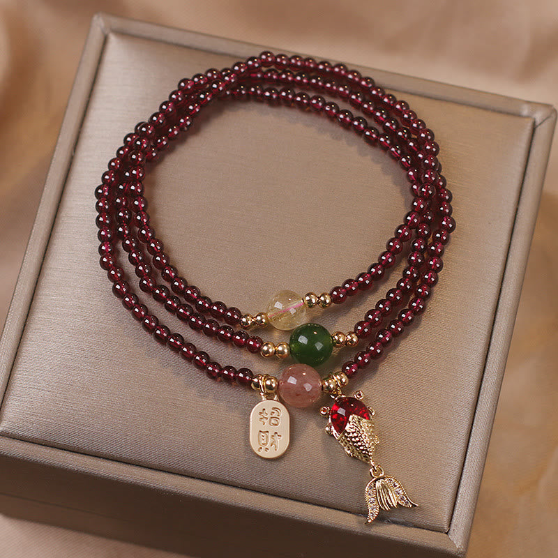 Triple Wrap Natural Garnet, Strawberry Bracelet