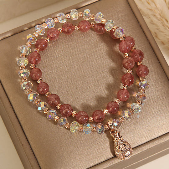 Strawberry Quartz & White Crystal Bracelet