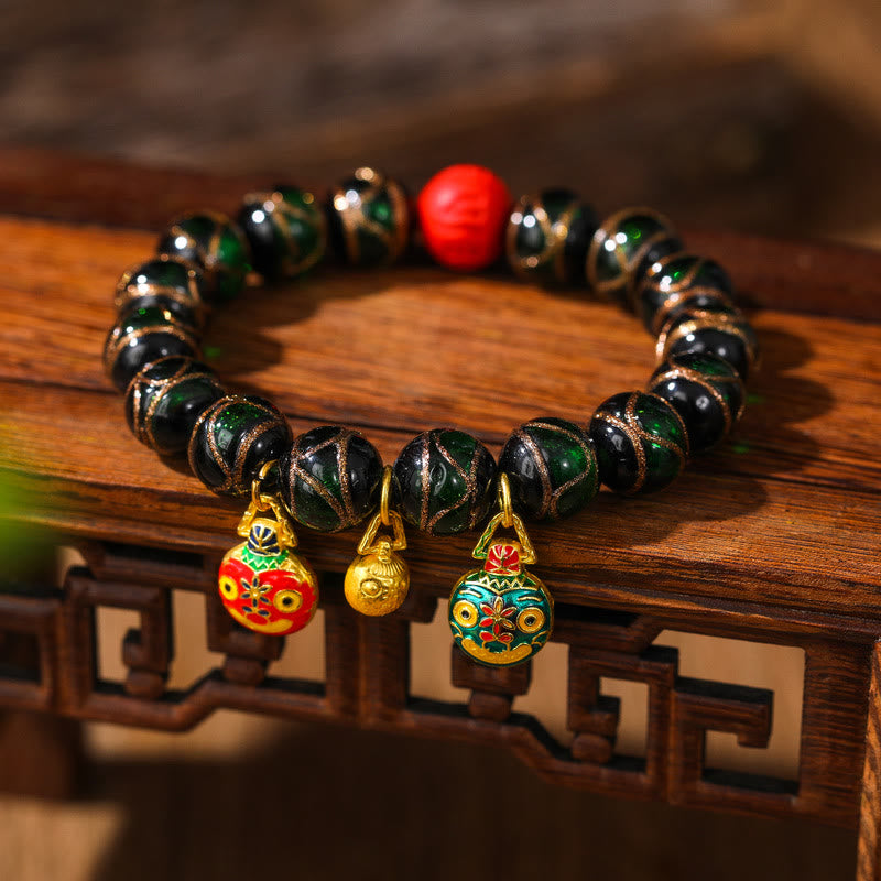 Colorful Cinnabar Bead Gold Swallowing Bracelet