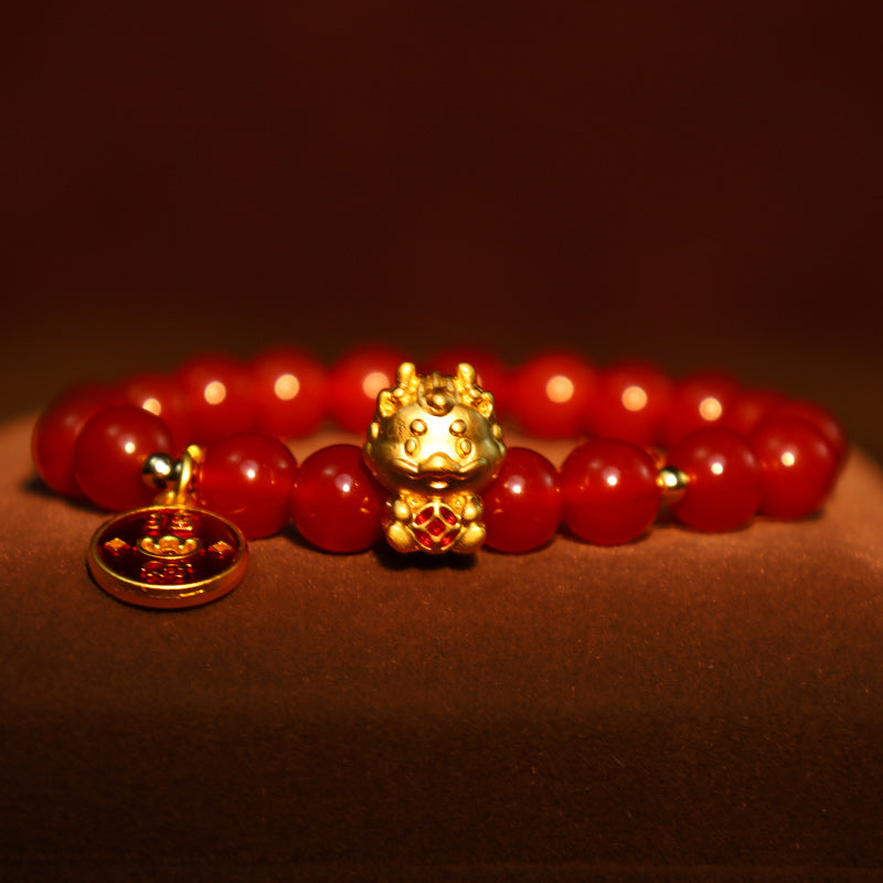 Natural Red Agate Dragon Year Bracelet