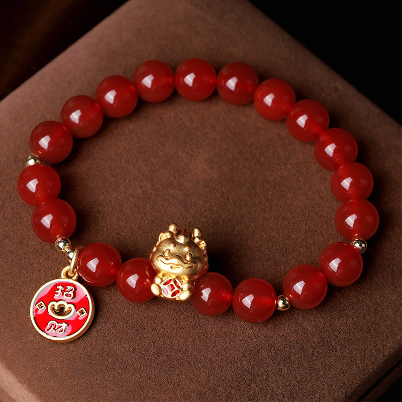 Natural Red Agate Dragon Year Bracelet