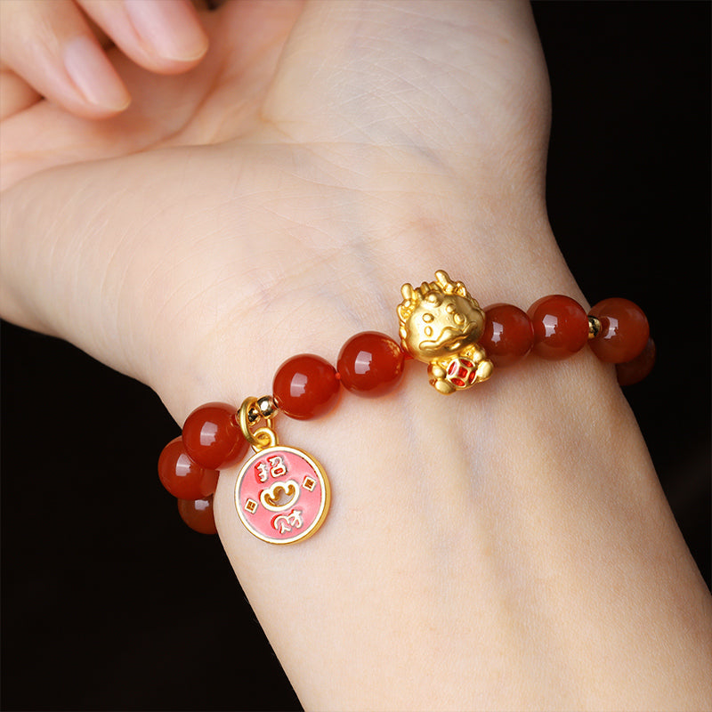 Natural Red Agate Dragon Year Bracelet