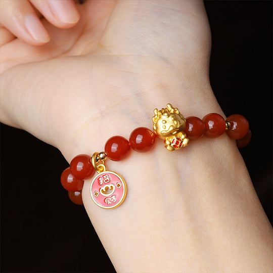 Natural Red Agate Dragon Year Bracelet