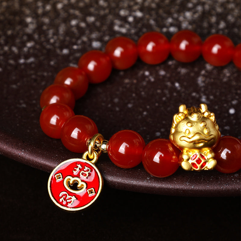 Natural Red Agate Dragon Year Bracelet