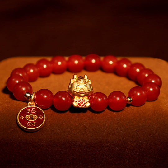 Natural Red Agate Dragon Year Bracelet