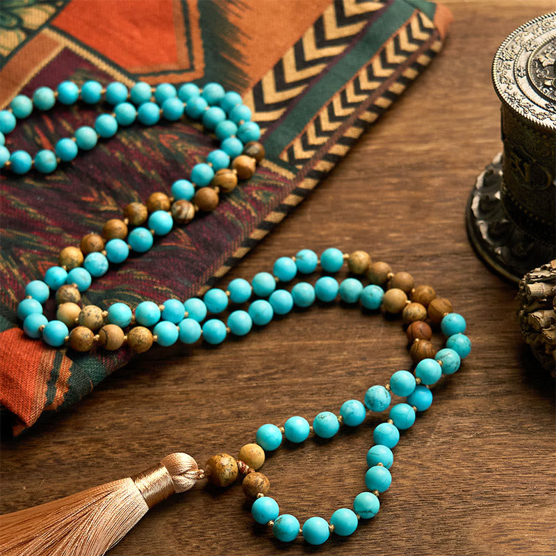 Turquoise Picture Jasper 108 Mala Bracelet