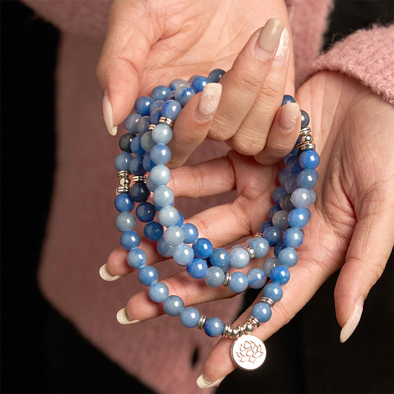 Multi-layer Blue Aventurine Lotus 108 Bracelet