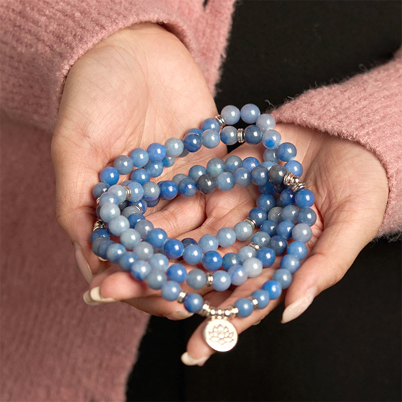 Multi-layer Blue Aventurine Lotus 108 Bracelet