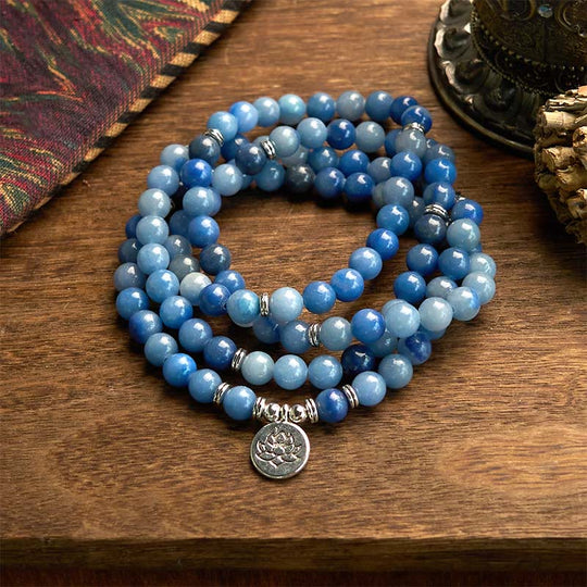 Multi-layer Blue Aventurine Lotus 108 Bracelet
