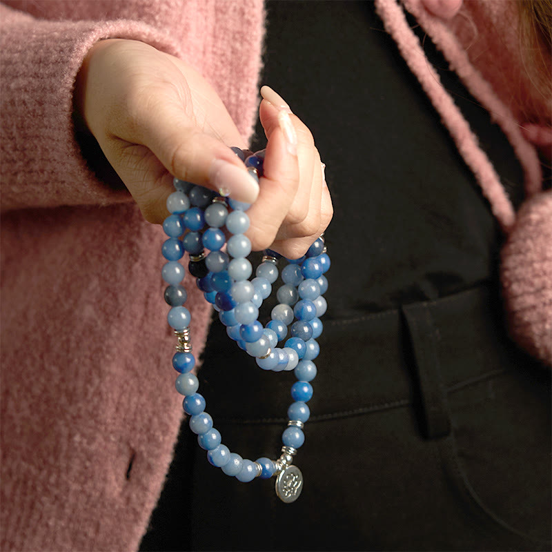 Multi-layer Blue Aventurine Lotus 108 Bracelet