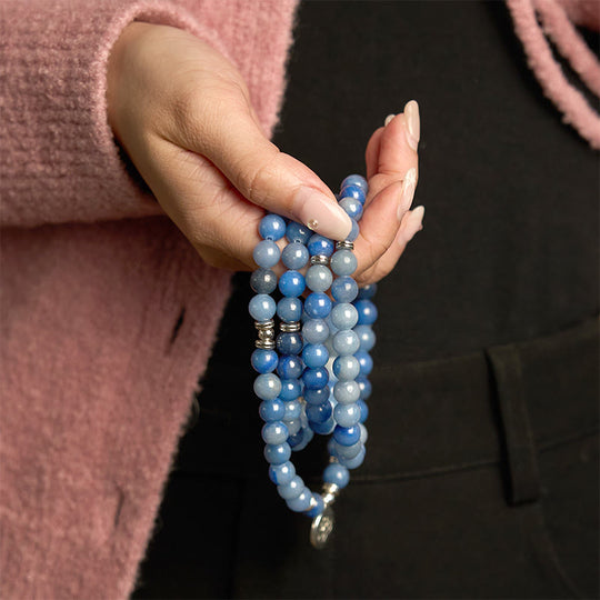 Multi-layer Blue Aventurine Lotus 108 Bracelet