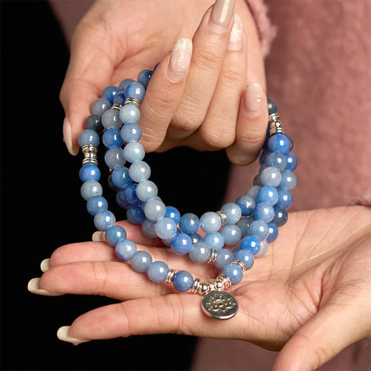 Multi-layer Blue Aventurine Lotus 108 Bracelet