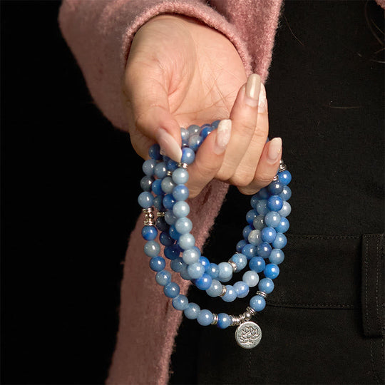Multi-layer Blue Aventurine Lotus 108 Bracelet