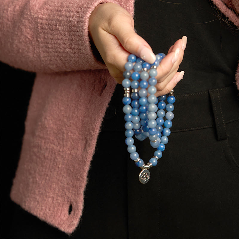 Multi-layer Blue Aventurine Lotus 108 Bracelet