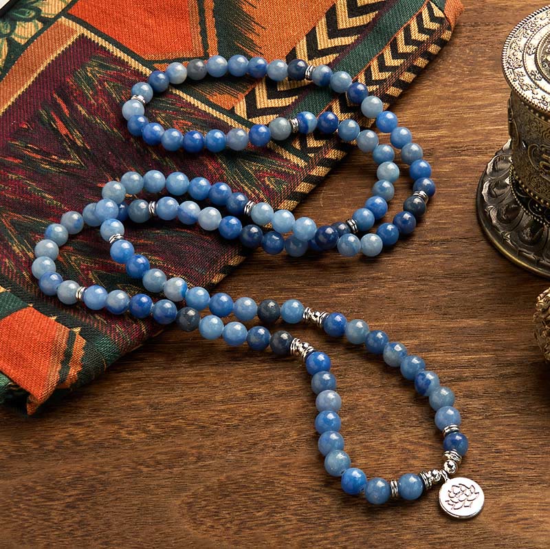 Multi-layer Blue Aventurine Lotus 108 Bracelet