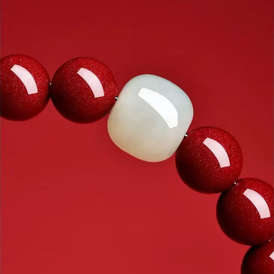 Cinnabar Bead Hetian Jade Year Bracelet