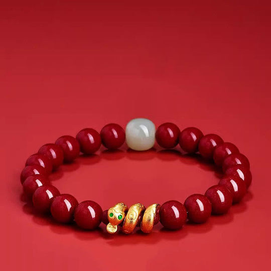 Cinnabar Bead Hetian Jade Year Bracelet