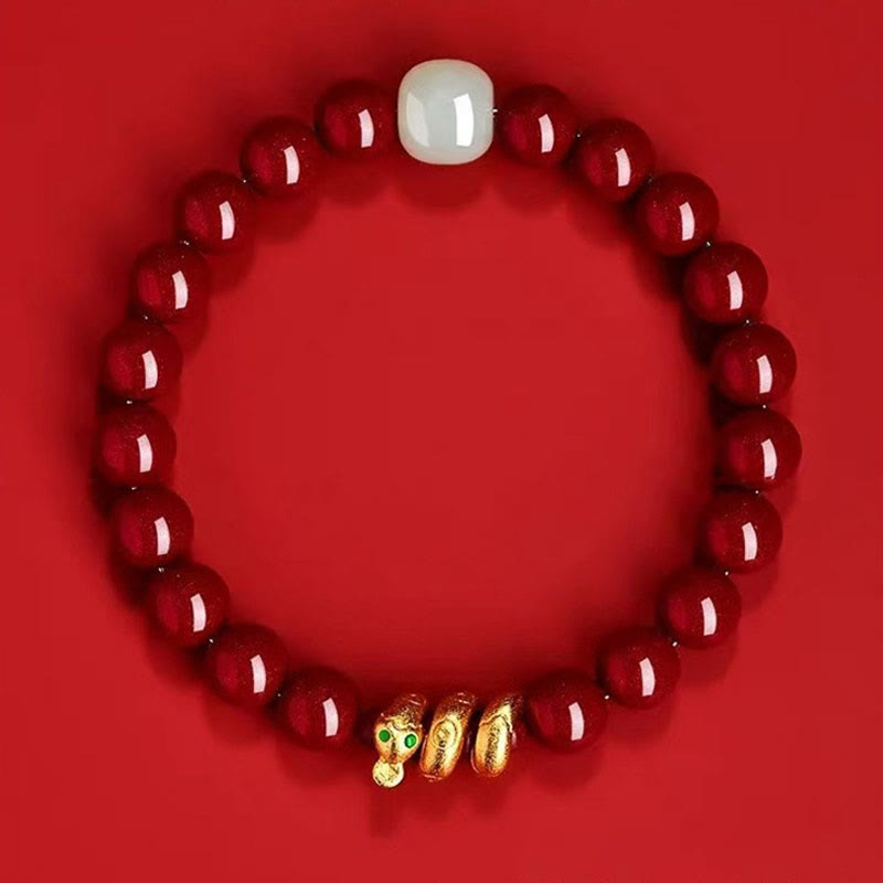 Cinnabar Bead Hetian Jade Year Bracelet