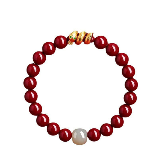 Cinnabar Bead Hetian Jade Year Bracelet