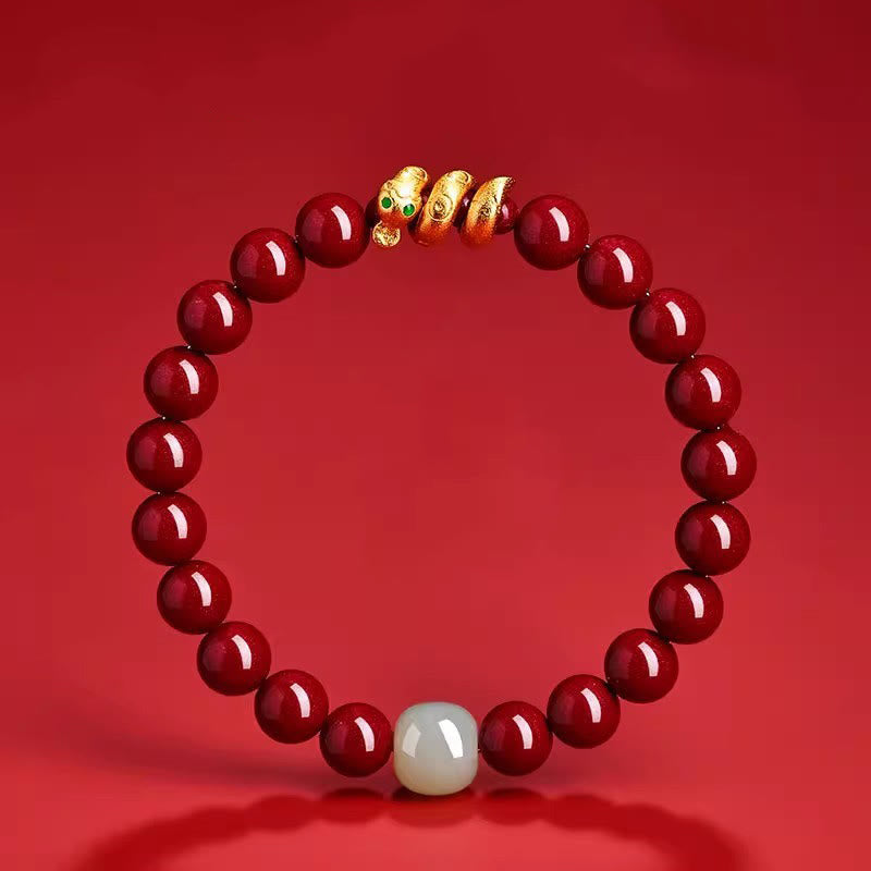 Cinnabar Bead Hetian Jade Year Bracelet