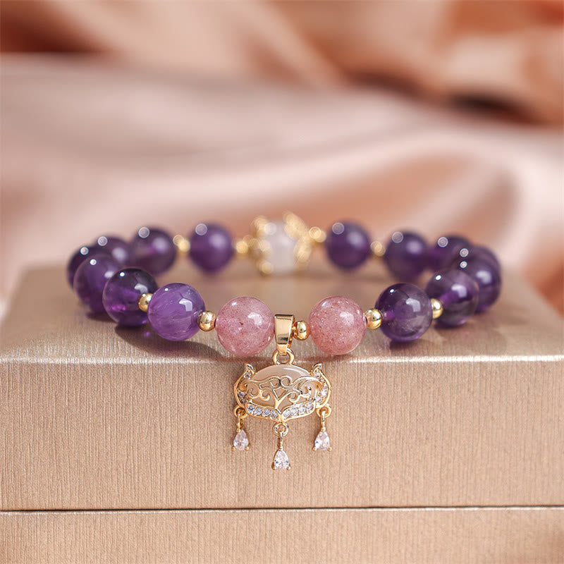 Natural Amethyst & Strawberry Quartz Bracelet