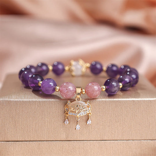 Natural Amethyst & Strawberry Quartz Bracelet