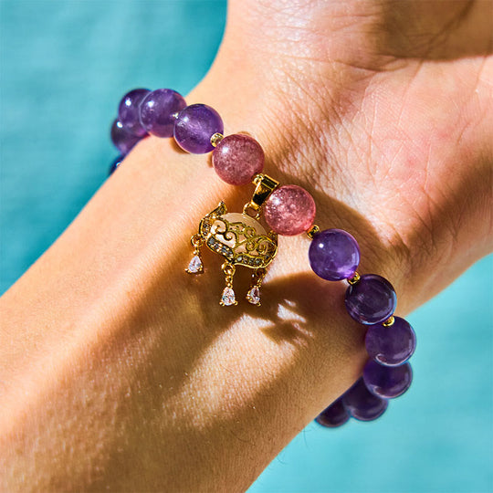Natural Amethyst & Strawberry Quartz Bracelet