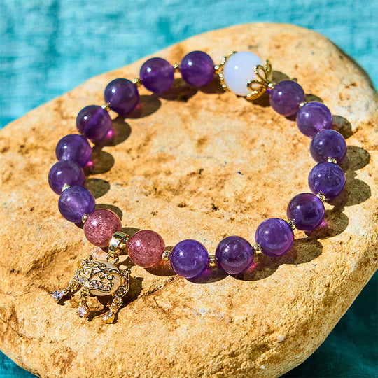 Natural Amethyst & Strawberry Quartz Bracelet