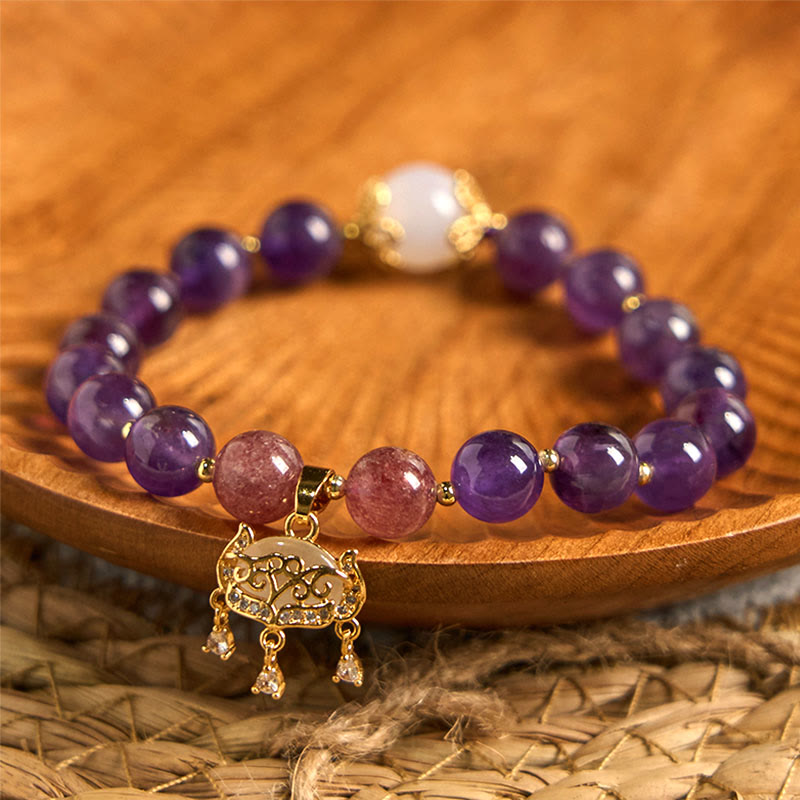 Natural Amethyst & Strawberry Quartz Bracelet