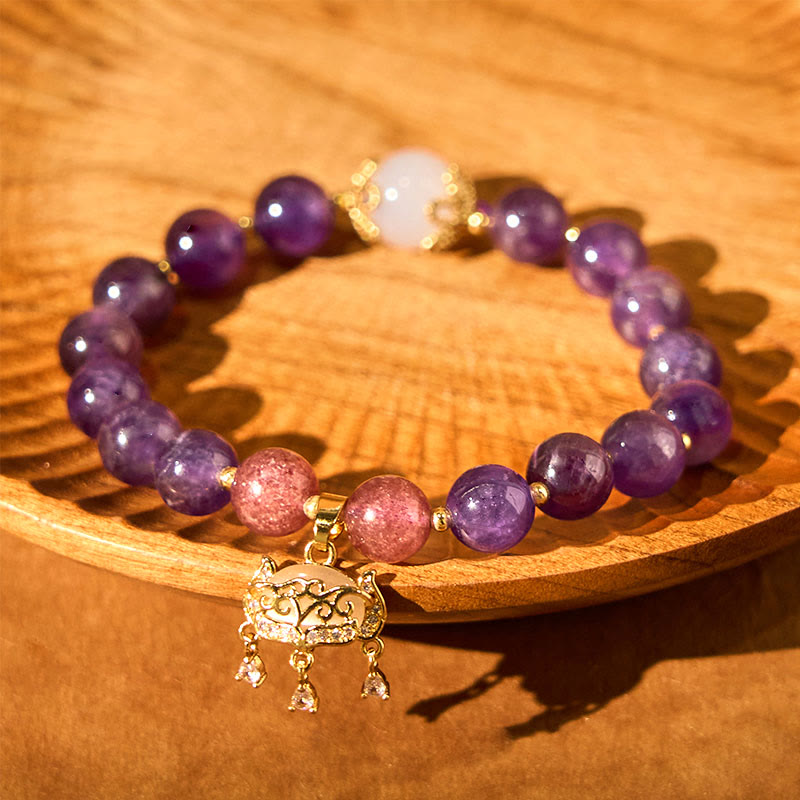Natural Amethyst & Strawberry Quartz Bracelet