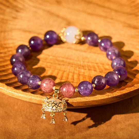 Natural Amethyst & Strawberry Quartz Bracelet