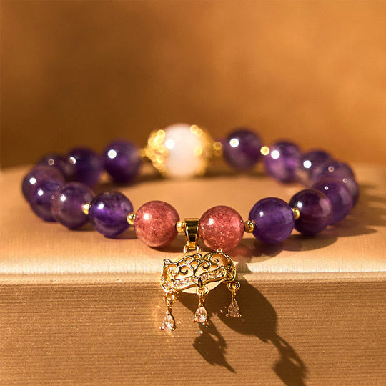 Natural Amethyst & Strawberry Quartz Bracelet
