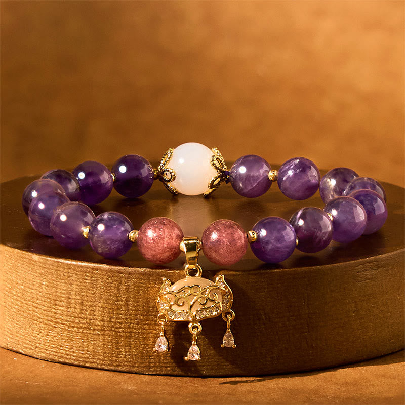 Natural Amethyst & Strawberry Quartz Bracelet