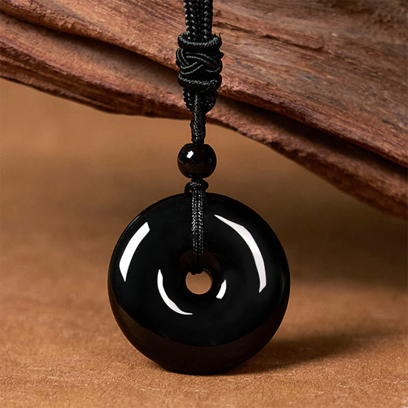 Natural Black Obsidian Peace Necklace Pendant