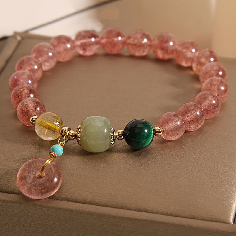 Natural Strawberry Quartz Peace Jade Bracelet