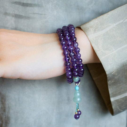 Multi-layer Natural Amethyst Beads, Coin, Bracelet