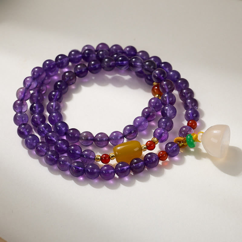 Multi-layer Natural Amethyst Beads, Coin, Bracelet