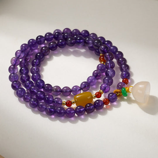 Multi-layer Natural Amethyst Beads, Coin, Bracelet