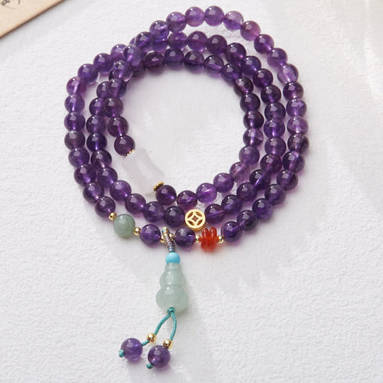 Multi-layer Natural Amethyst Beads, Coin, Bracelet