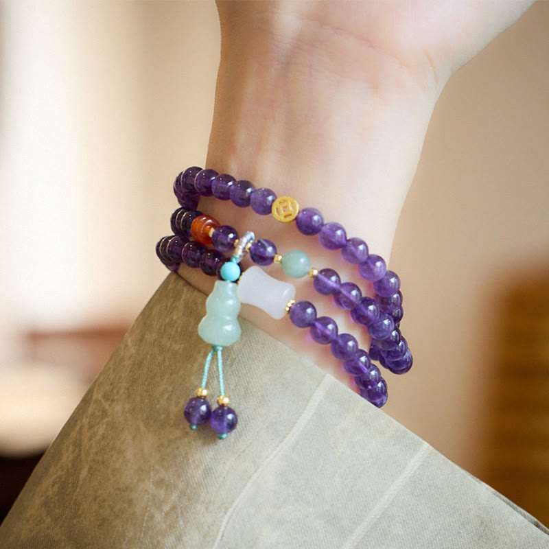 Multi-layer Natural Amethyst Beads, Coin, Bracelet