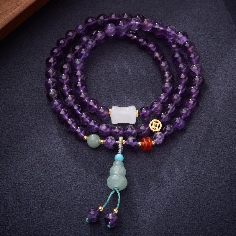 Multi-layer Natural Amethyst Beads, Coin, Bracelet