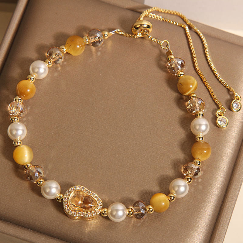 Yellow Cat' Eye Pearl Gourd Bracelet