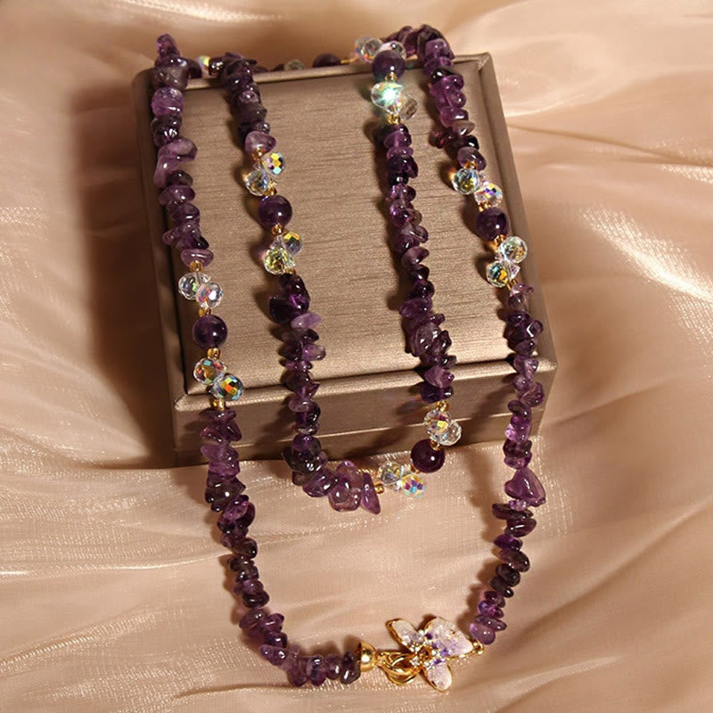 Amethyst Strawberry Quartz Butterfly Flower Pendant